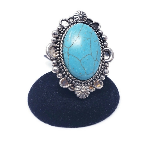 New!  Adjustable Turquoise Semi Stone Statement Ring - Picture 5 of 9